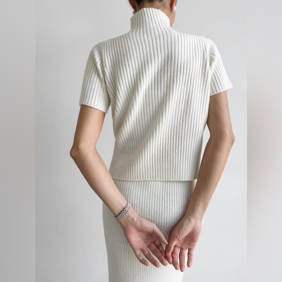 Commense Solid High Neck Split Ribbed Knit Two Pieces Skirt Set - Picture 5 of 16